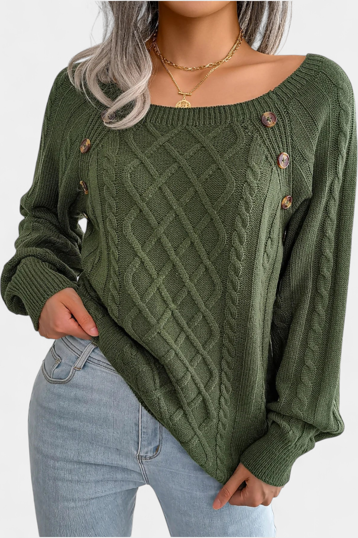 Fien Pull en Tricot avec Col Carré et Boutons