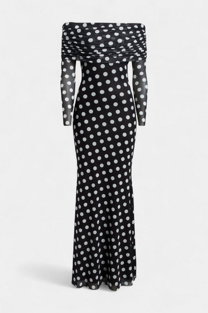 Elinda Robe Longue Off-Shoulder à Pois