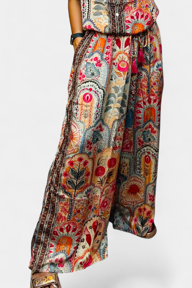 Ensemble Hallie Boho avec Pantalons Amples et Blouse à Franges