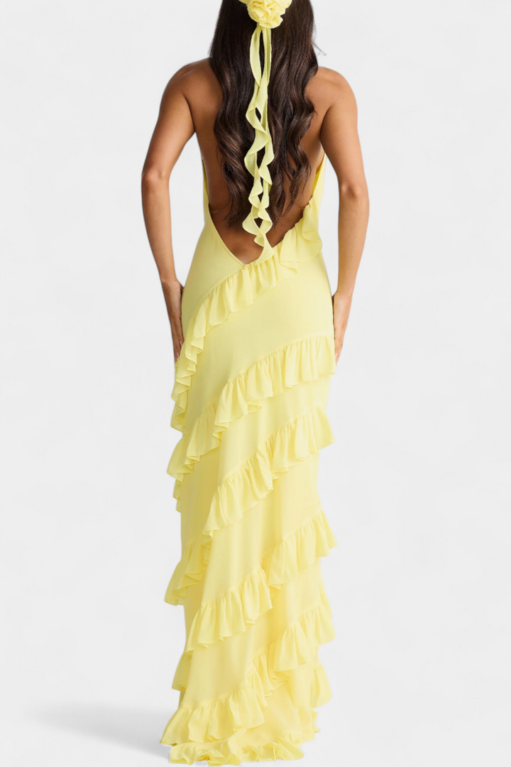 Robe Maxi Padeline avec Volants et Dos Nu