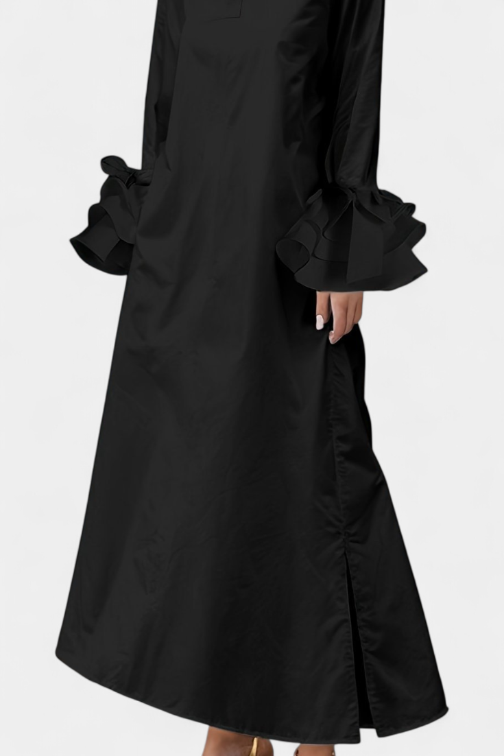 Ramona Robe Longue Urbaine avec Col Chemise et Manches Volantes