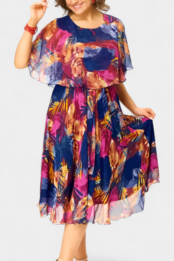 Robe Ellerie Tropicale Fluide avec Coupe Ample et Imprimé Vibrant