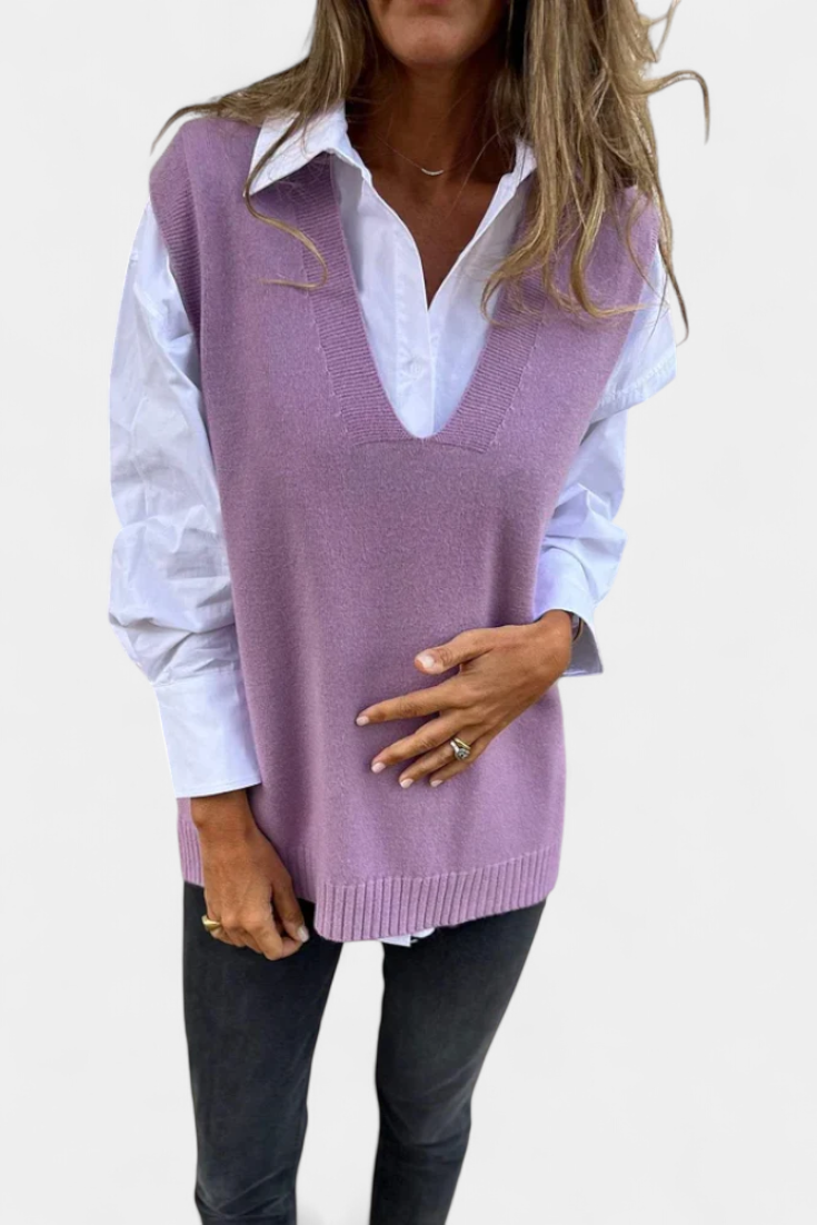 Mairead Pull en Tricot avec Décolleté en V