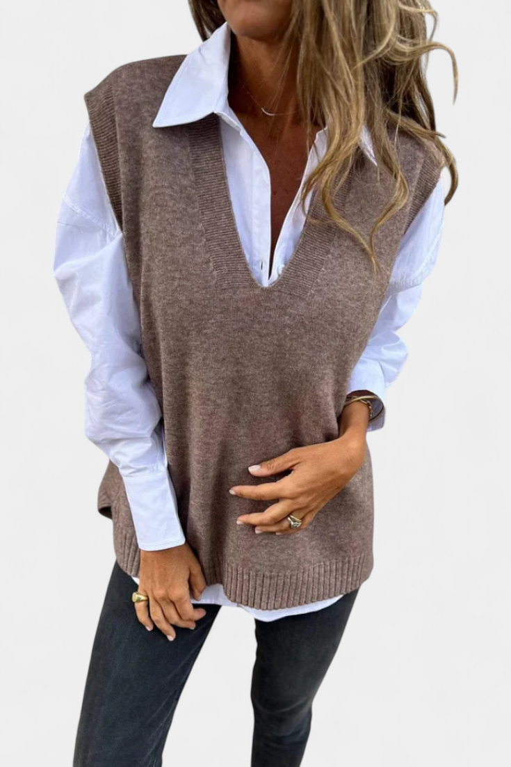 Mairead Pull en Tricot avec Décolleté en V