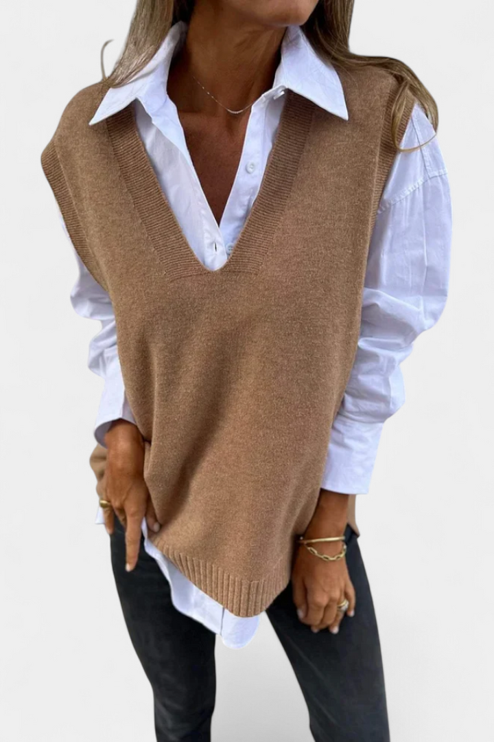 Mairead Pull en Tricot avec Décolleté en V