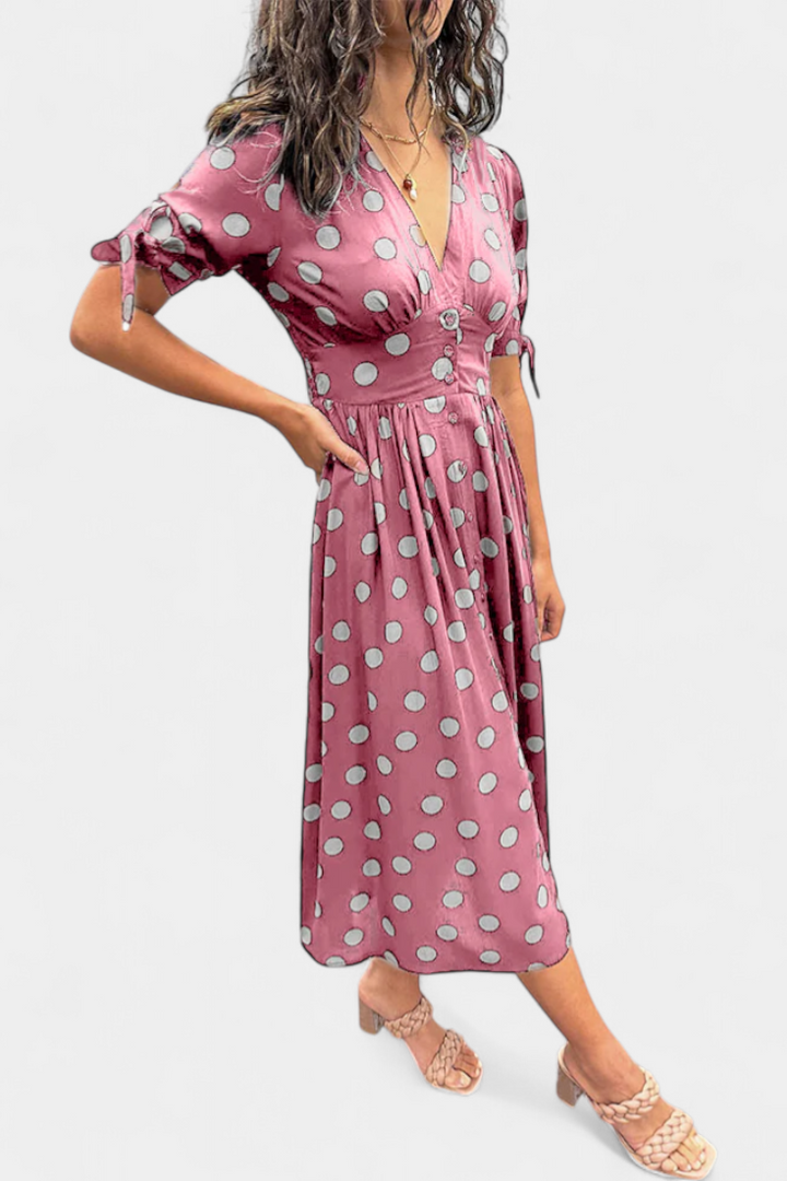 Robe Midi à Pois Lizzie avec Décolleté en V Profond