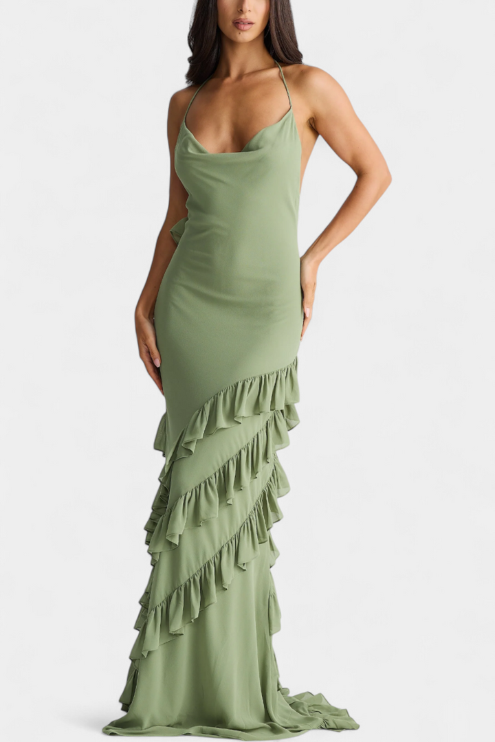 Robe Maxi Padeline avec Volants et Dos Nu