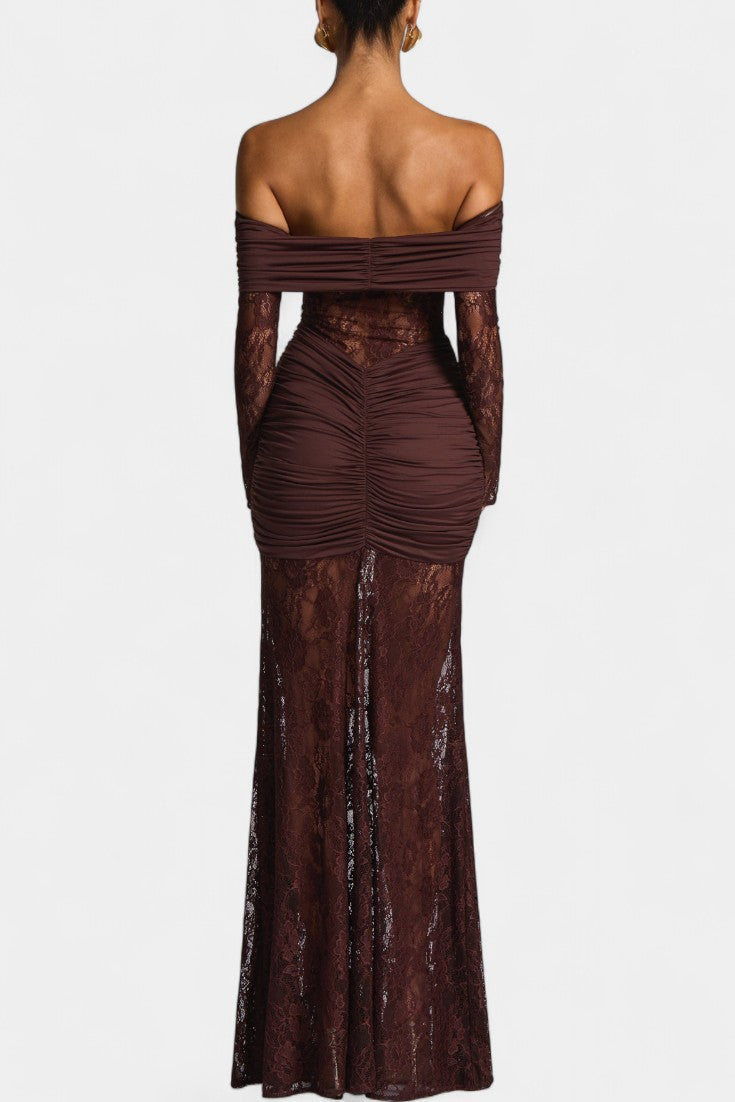 Bruma Robe Maxi en Dentelle avec Volants sans Bretelles