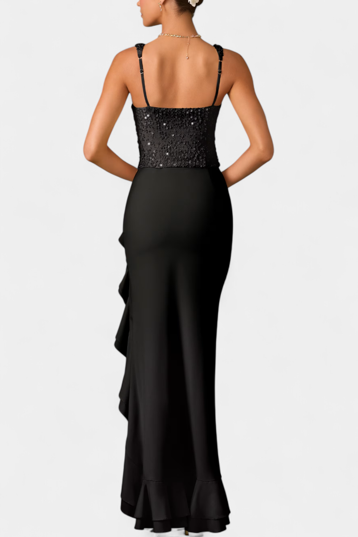 Cindy Robe Midi Corset avec Volants Asymétriques