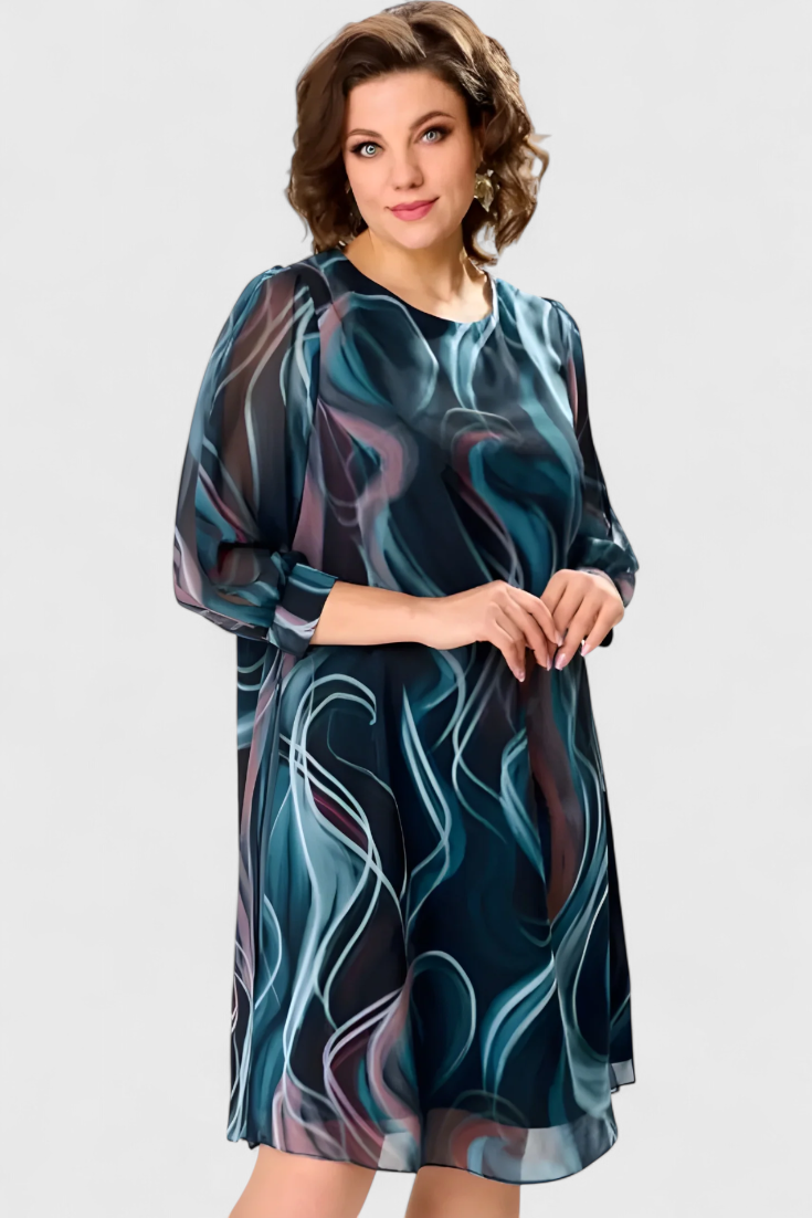 Robe Almira en Chiffon avec Imprimé Océan Tourbillon et Coupe Fluide