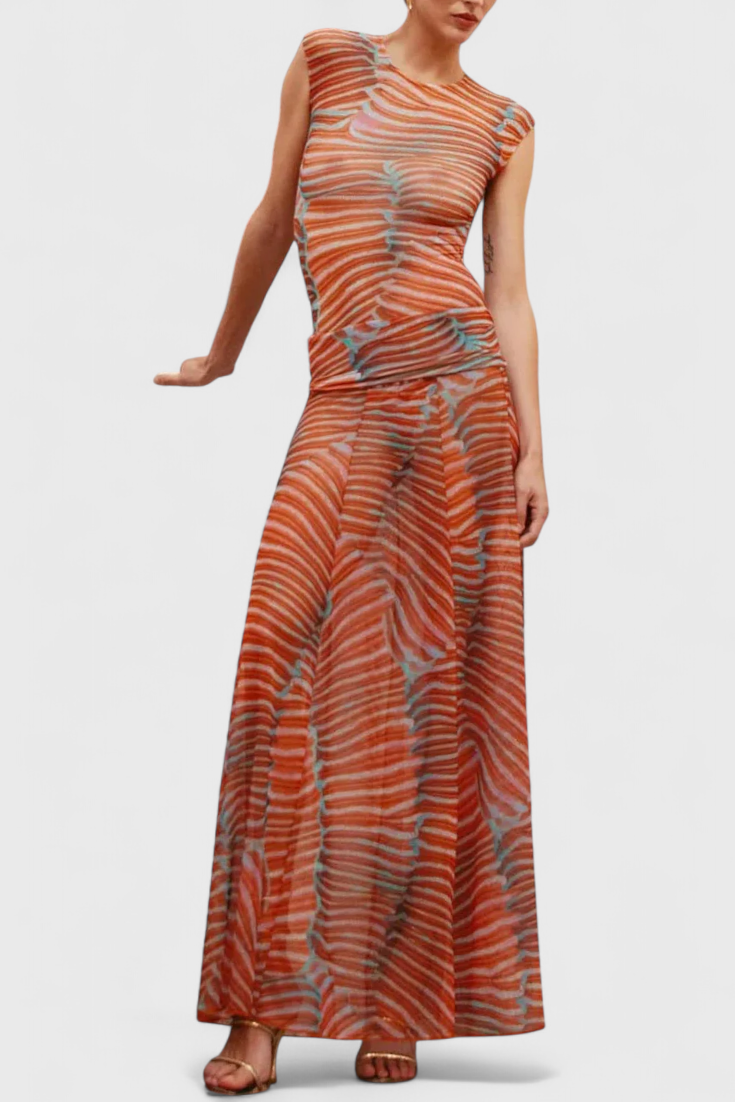 Silvina Ensemble Rétro en Maille avec Imprimé Vague et Coupe Fluide