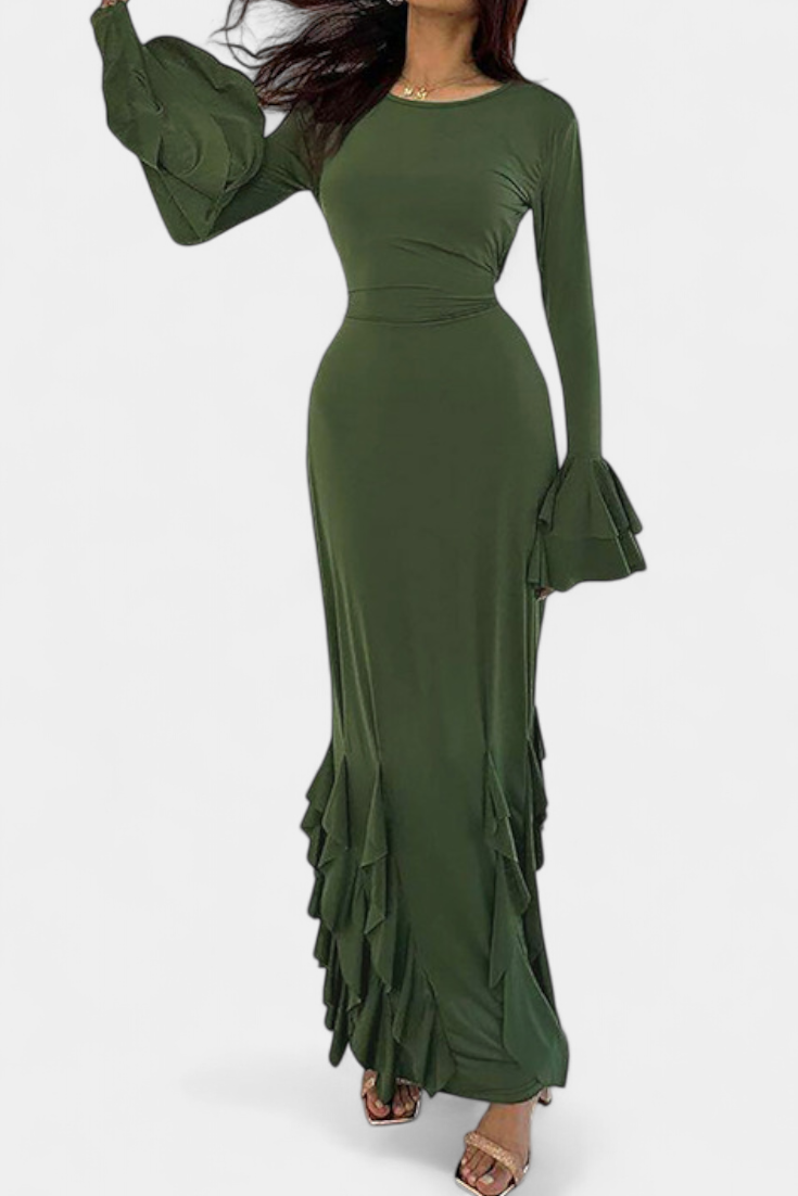 Calissa Robe Longue avec Volants et Manches Évasées