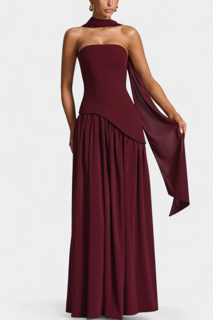 Robe Maxi Celaena en Chiffon Off Shoulder avec Fente Latérale