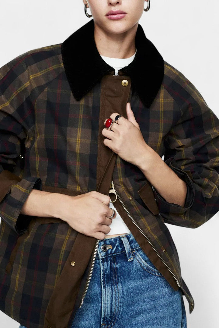 Veste Ausra à Coupe Droite avec Imprimé à Carreaux