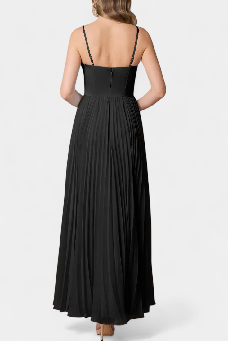 Ottilie Robe en Chiffon Plissé avec Corset Sculpté et Décolleté en Coeur