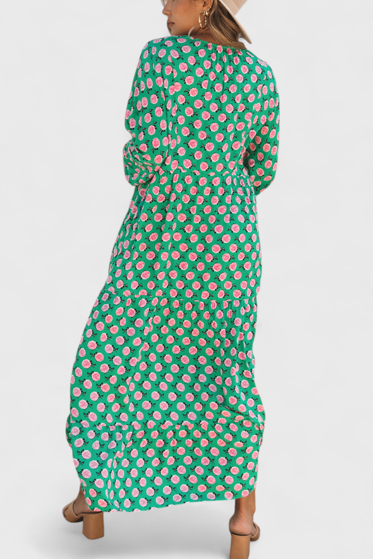 Robe Aroa Boho avec Imprimé Artistique et Silhouette Fluide