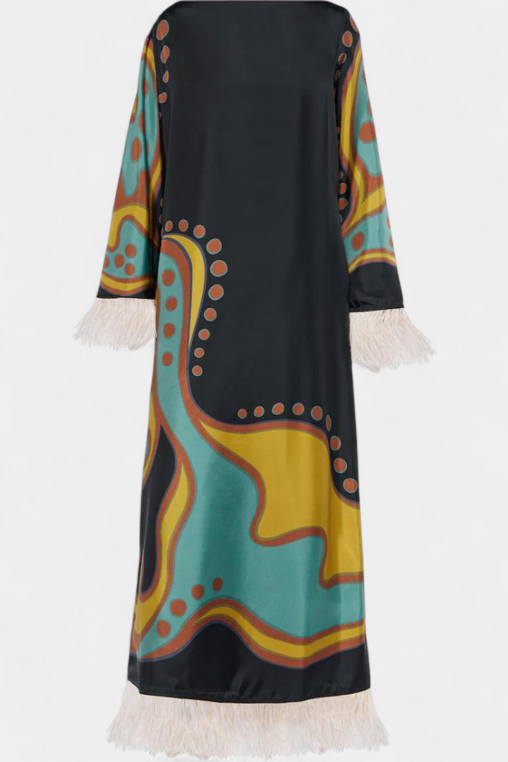 Robe Maxi Retro Kiara avec Franges en Plumes
