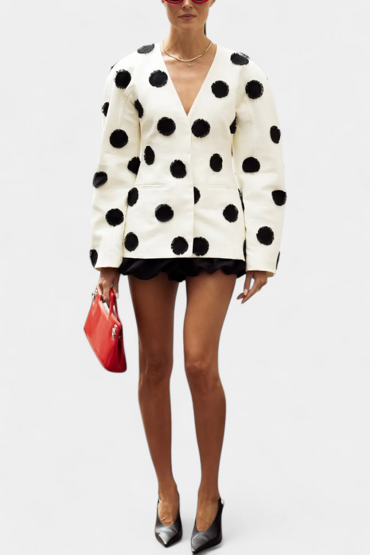 Blazer Clara à Col V avec Points Bouffants
