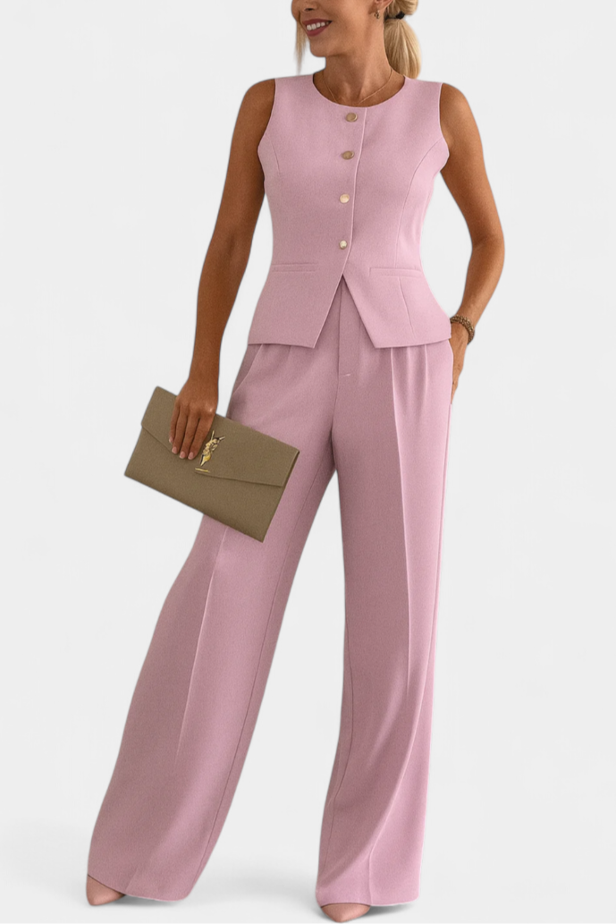 Ensemble Élégant Paloma de 2 Pièces avec Blouse Sans Manches et Pantalon Fluide