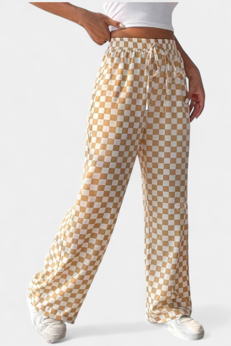 Hilaria Pantalons à Jambe Large à Imprimé à Carreaux