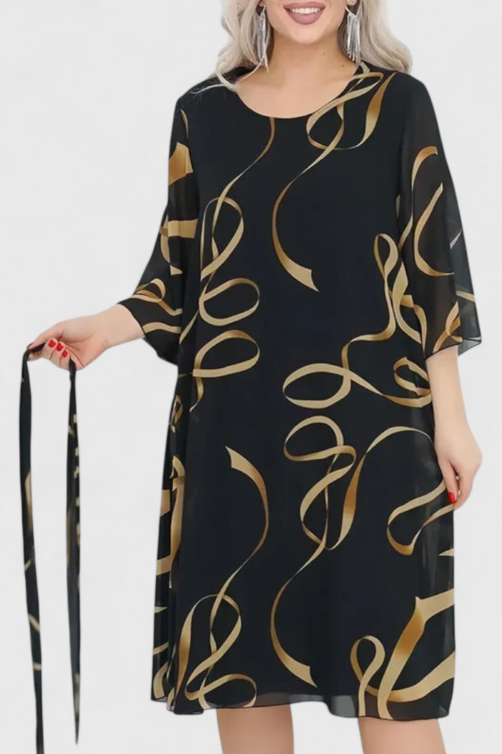 Robe Midi Imprimée Ame avec Ceinture et Coupe Polyvalente