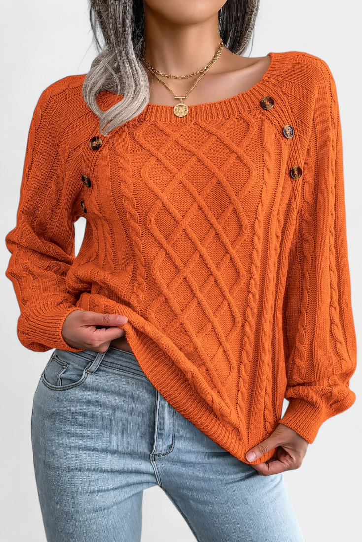Fien Pull en Tricot avec Col Carré et Boutons