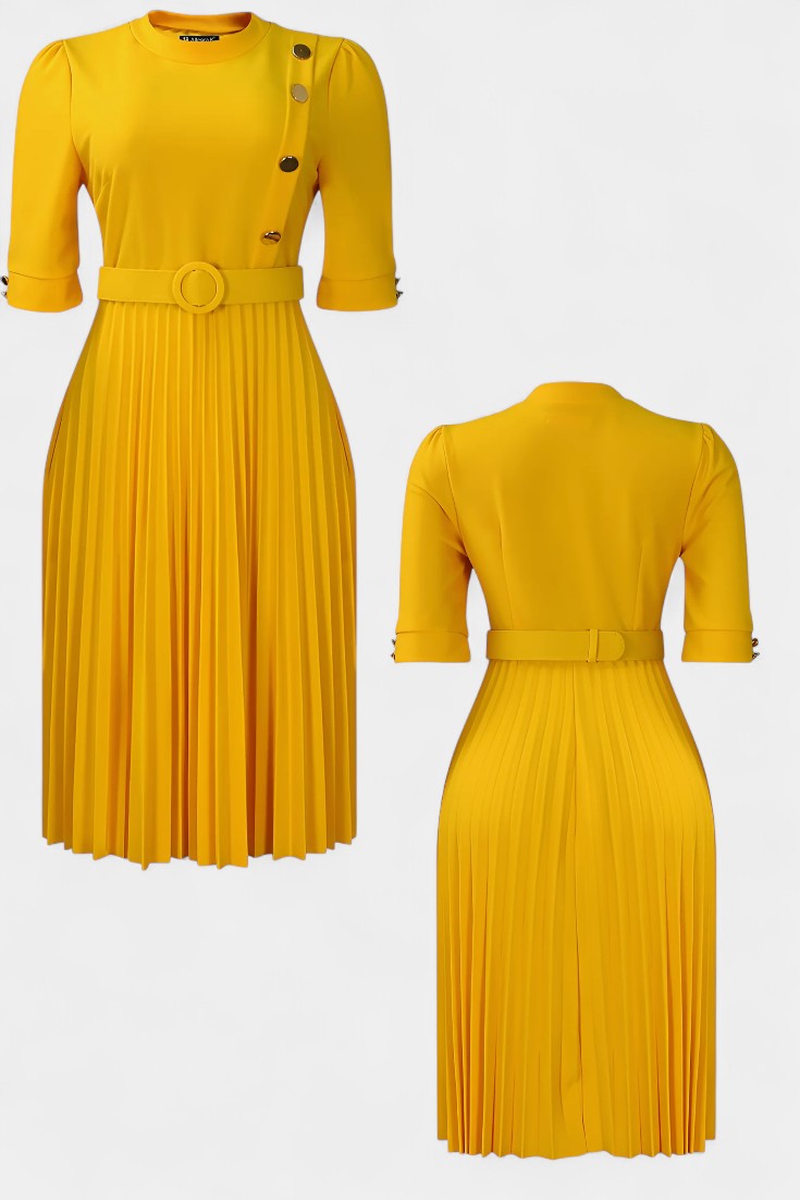 Zandie Robe avec Plis et Boutons Décoratifs