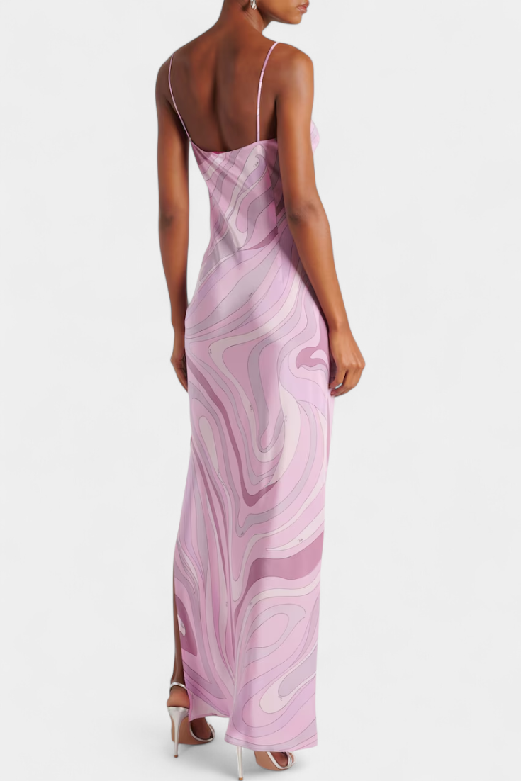 Robe Longue Valera avec Imprimé Tourbillon et Sans Manches