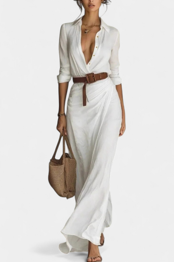 Robe Maxi Souline avec Col et Manches Longues