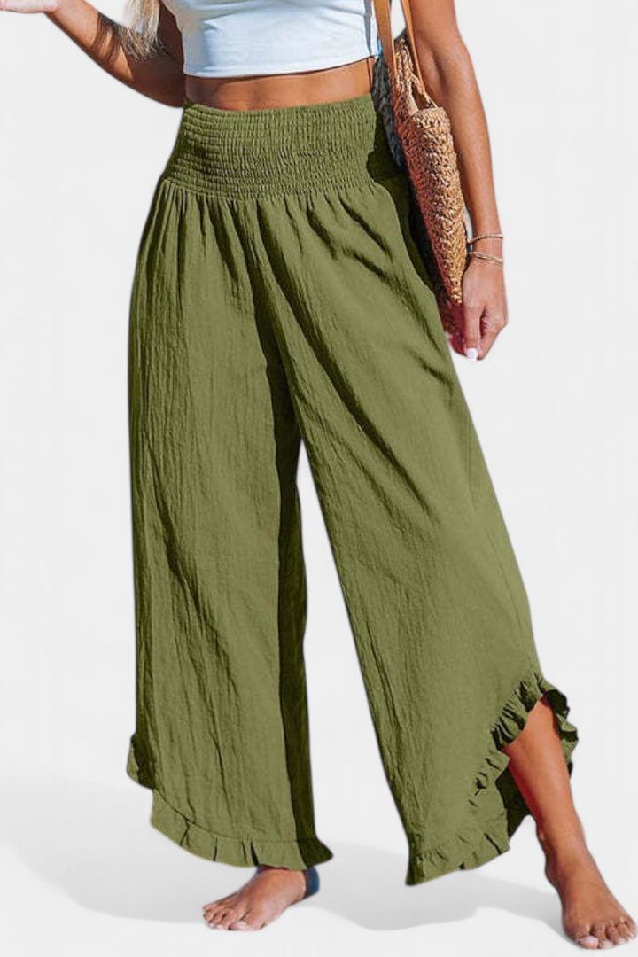 Justina Pantalon Palazzo avec Volants et Taille Haute