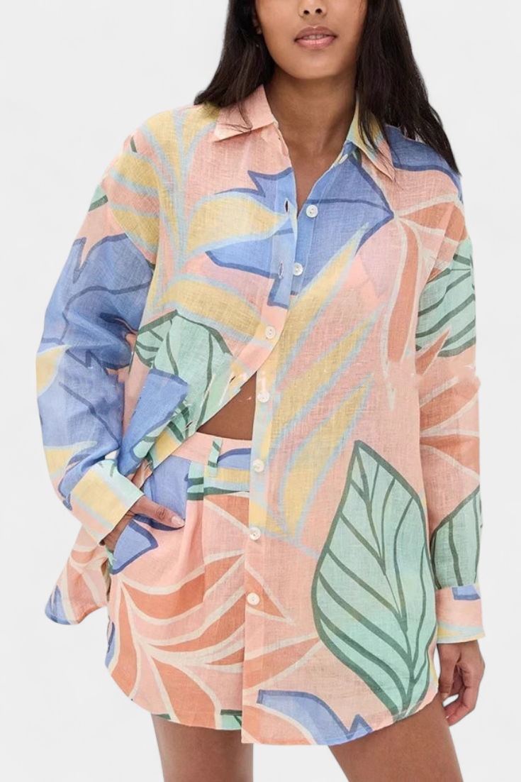Lumina Ensemble Tropical avec Chemise Ample et Shorts Taille Haute