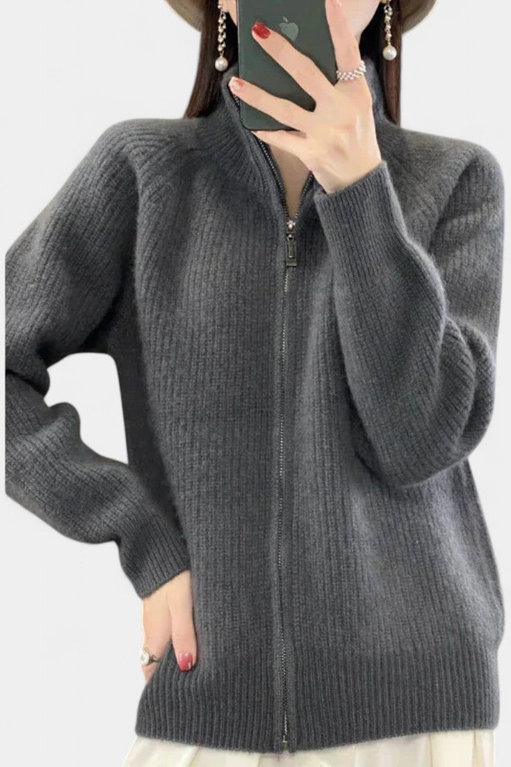 Cardigan en Maille Chelsea avec Fermeture Éclair