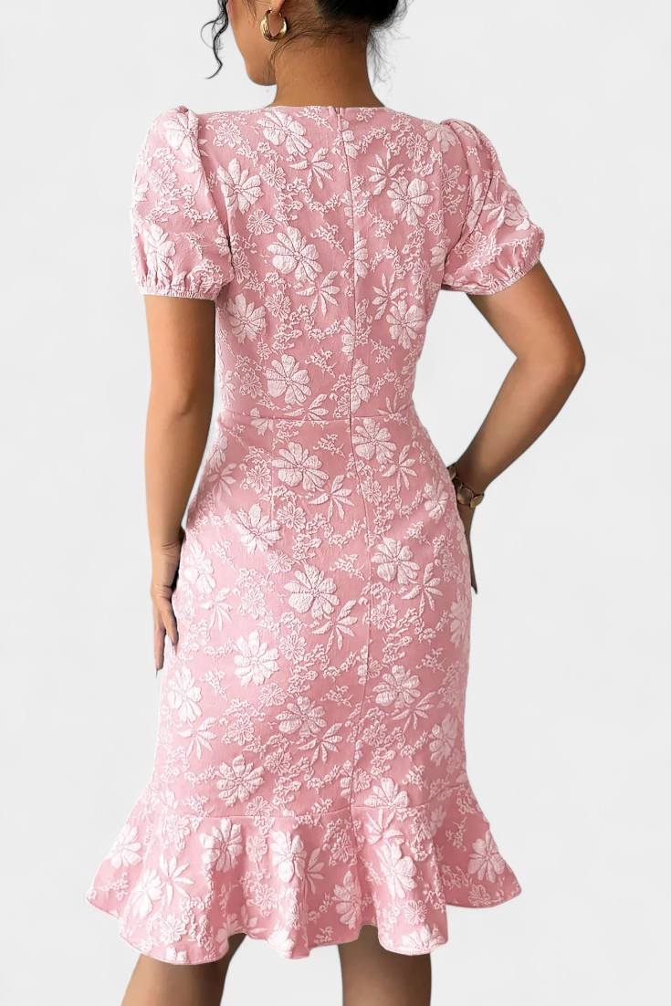 Robe Midi Bodycon Champel avec Manches Bouffantes