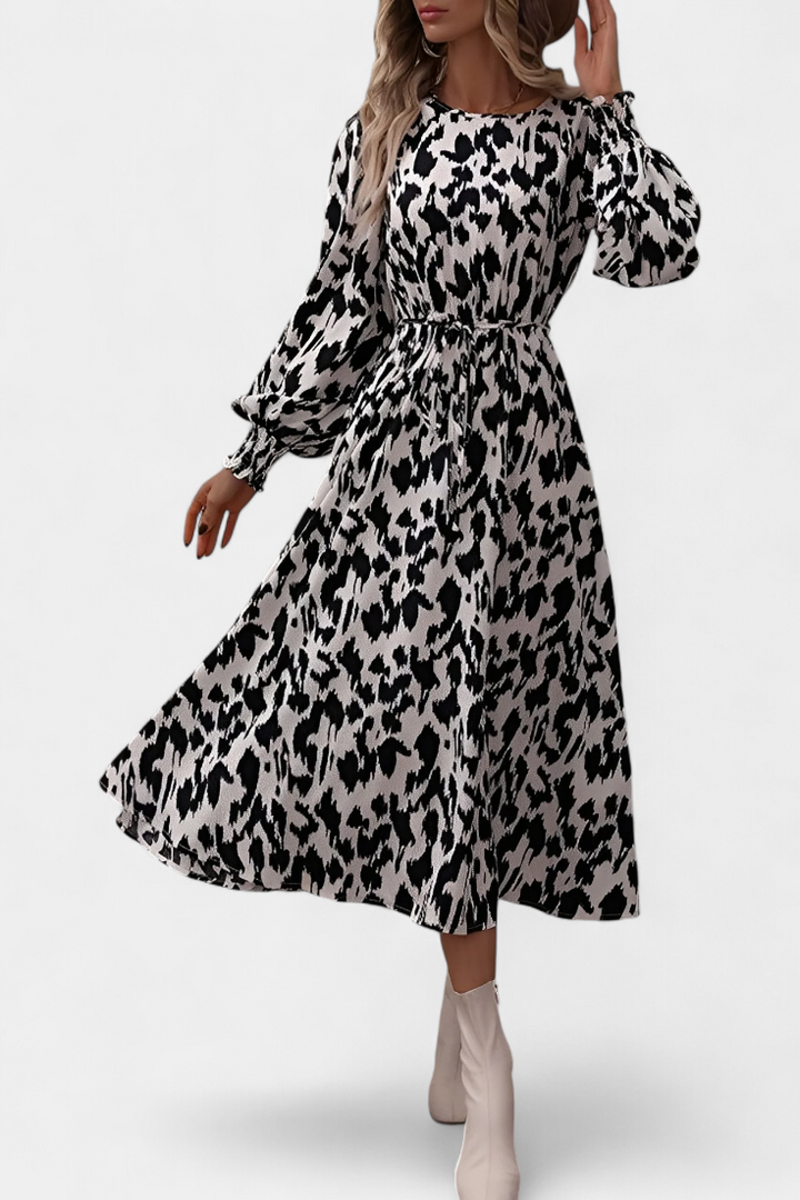 Robe A-Line en Léopard Nerin avec Ceinture Ajustable