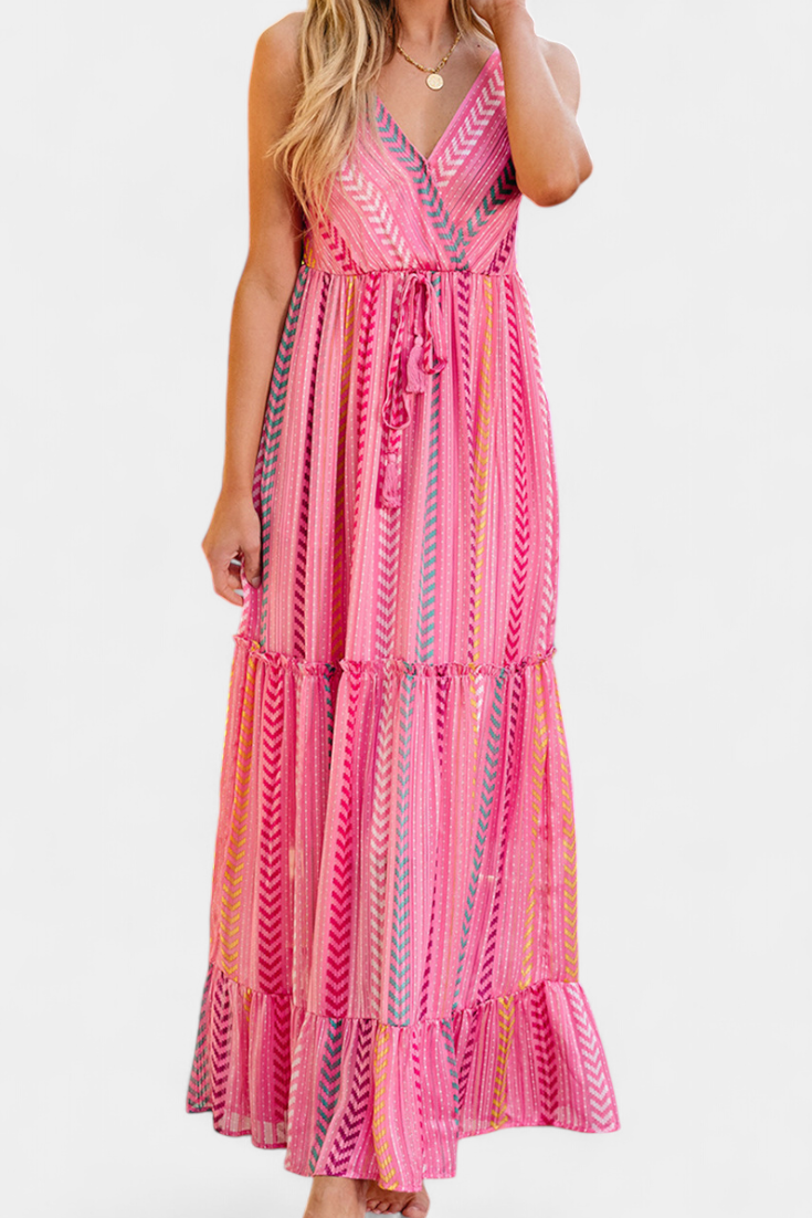 Robe Longue Asunción Rose à Rayures Multicolores
