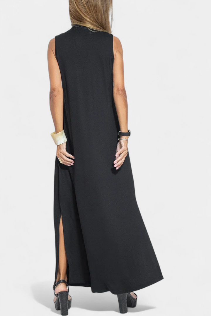 Robe Maxi Sans Manches Felisa en Couleur Unie et Silhouette Élégante