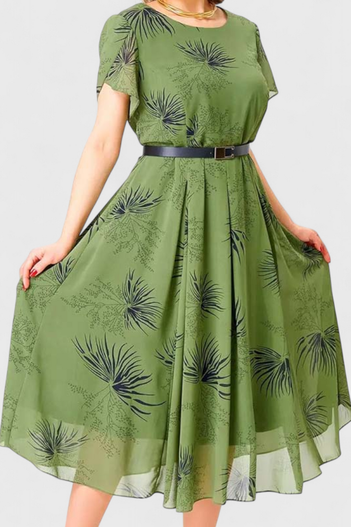 Robe Midi en Chiffon Vert Lupita avec Coupe en A