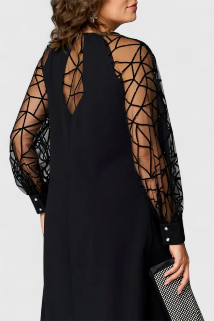 Robe Bellezza Noire avec Manches en Tulle et Coupe Ample