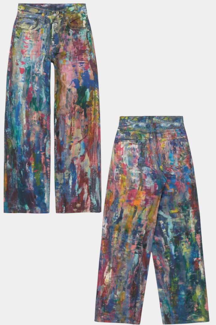 Pantalons Rana en Jean à Jambe Large avec Imprimé Artistique
