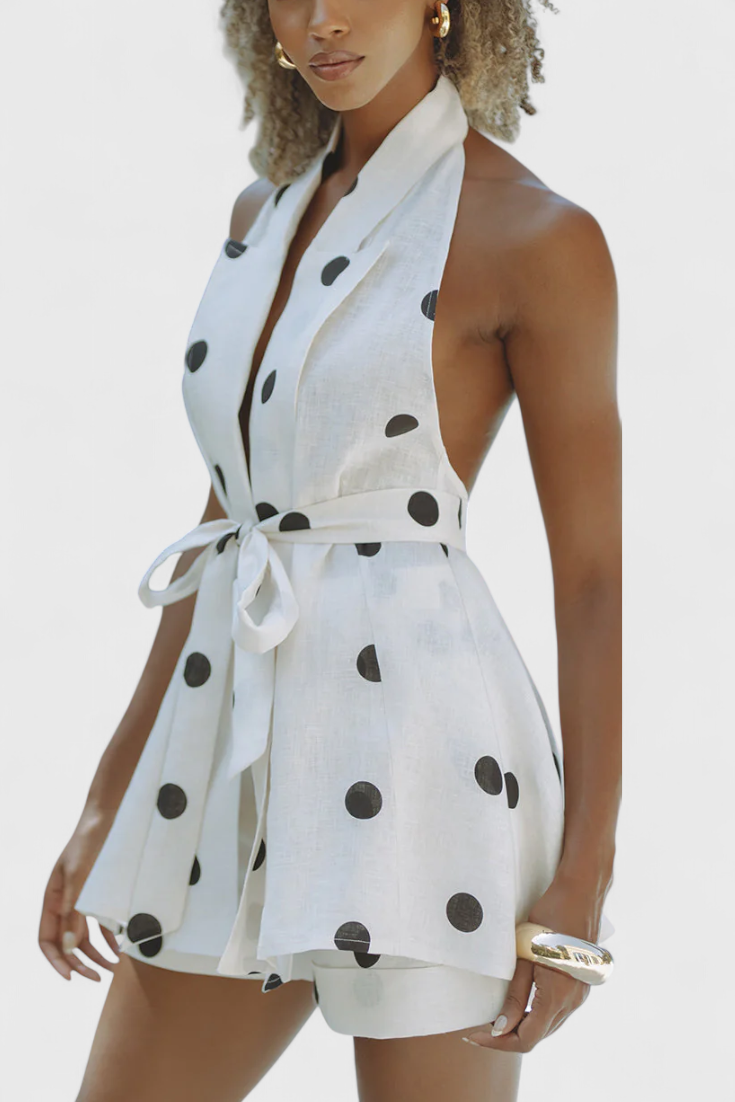 Eshra Ensemble de Top Halter et Shorts à Pois