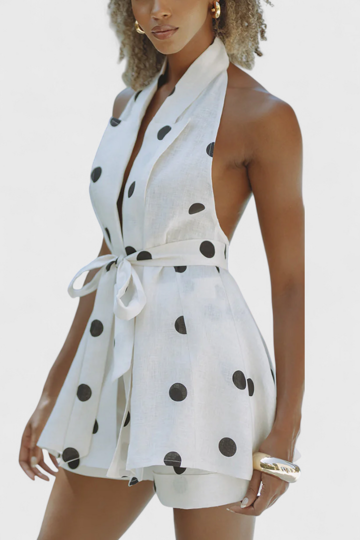 Eshra Ensemble de Top Halter et Shorts à Pois