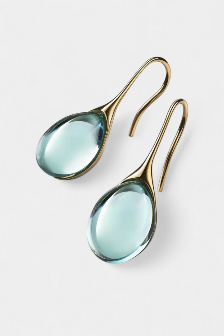 Boucles d'Oreilles en Goutte de Cristal en Or et Argent