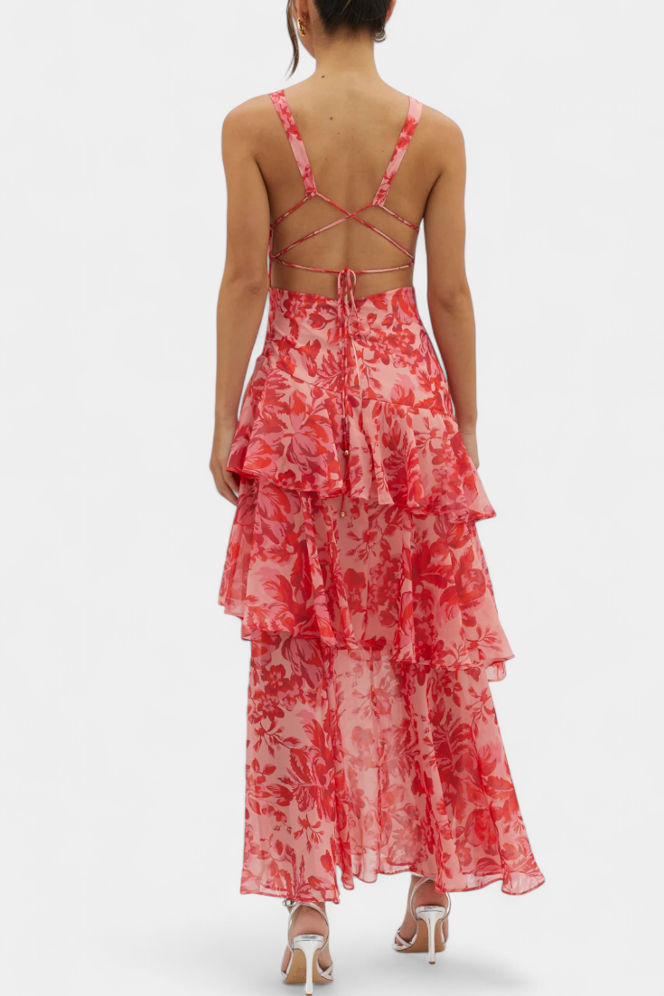 Robe Domenica en Chiffon avec Décolleté en V et Volants Fluides