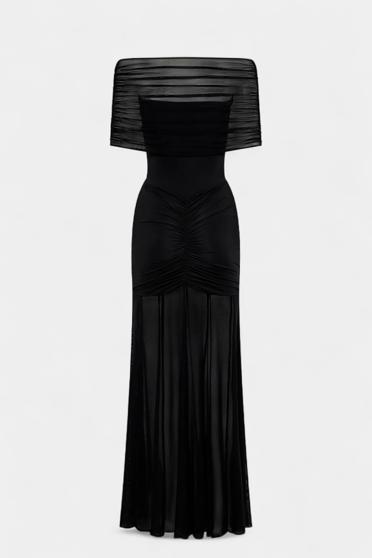 Robe Maxi Alodia à Épaules avec Cape en Maille