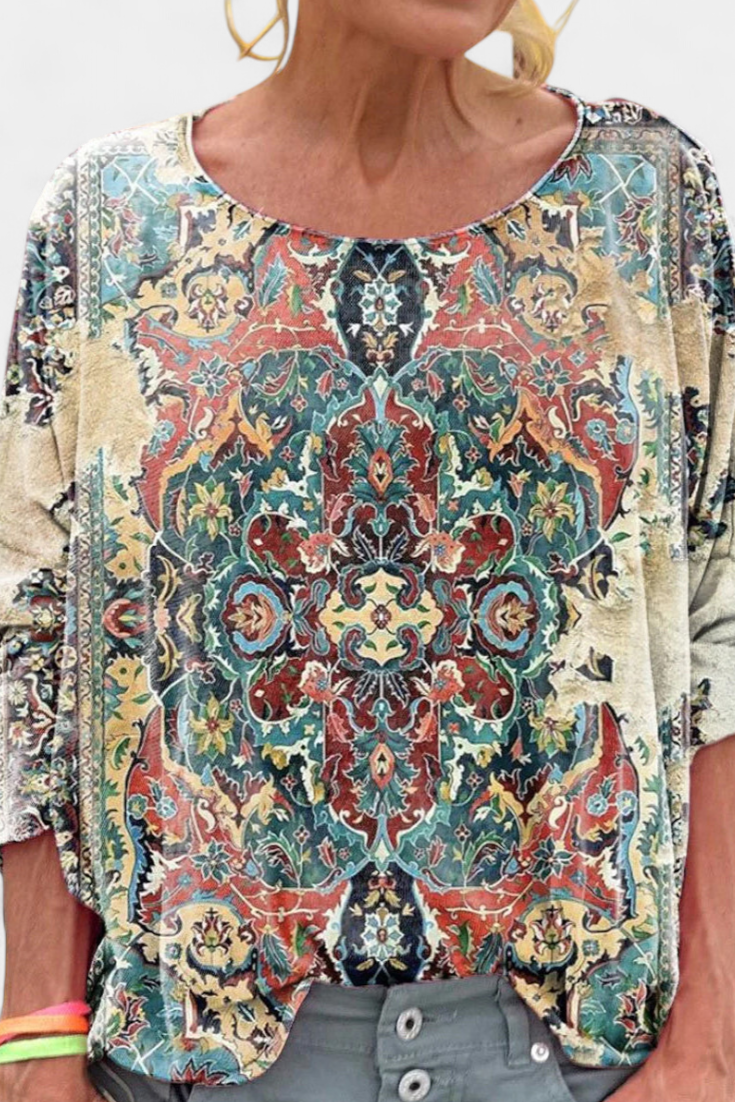 Omari Blouse Ample à Imprimé Bohémien Rétro