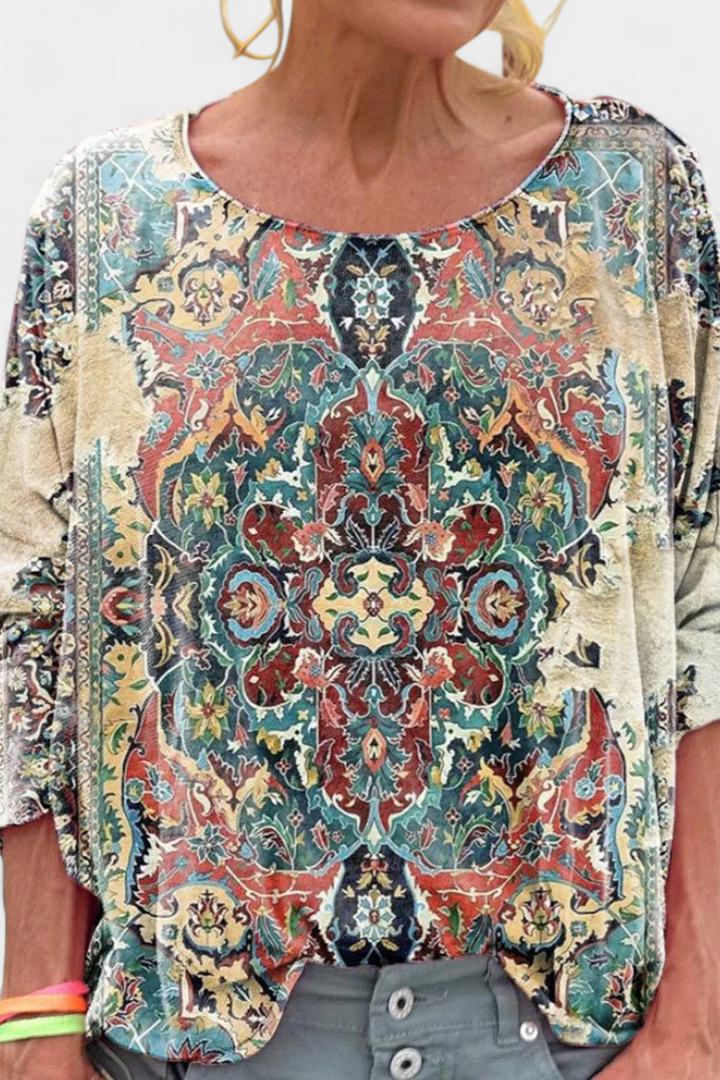 Omari Blouse Ample à Imprimé Bohémien Rétro