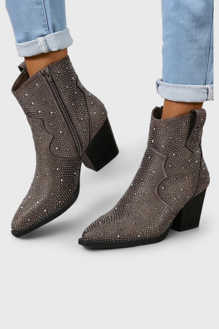 Bottes Élégantes Berenice avec Patchwork et Fermeture Éclair Latérale