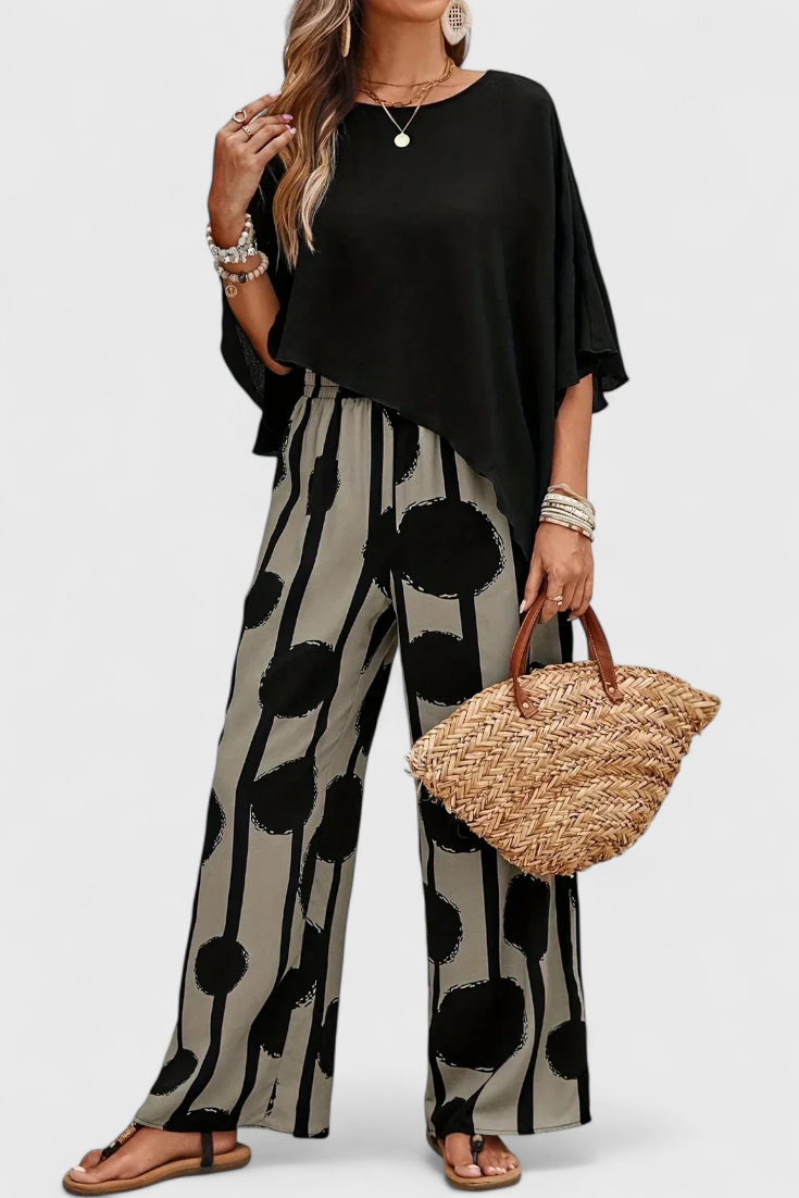 Ensemble Asymétrique Aleida avec Top et Pantalon Imprimé