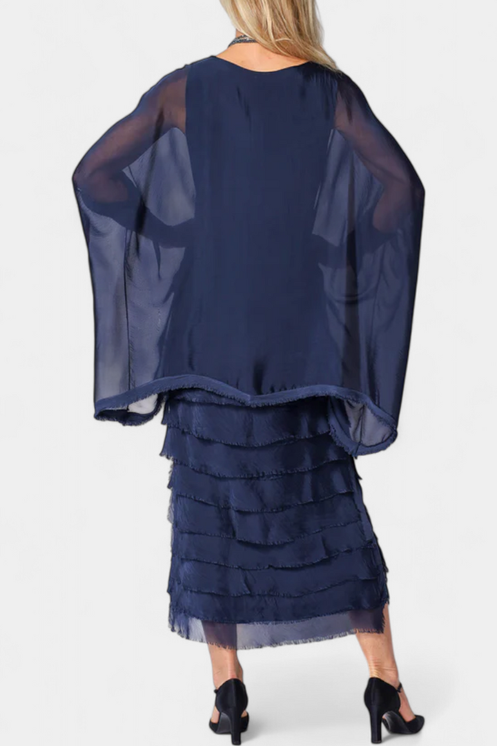 Robe Midi Rosaria avec Volants et Bords Effilochés