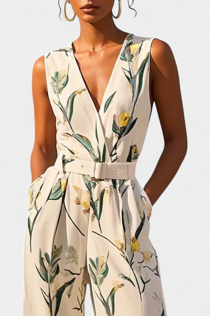 Combinaison Slara Mono Longue de Vacances avec Décolleté en V et Ceinture Ajustable